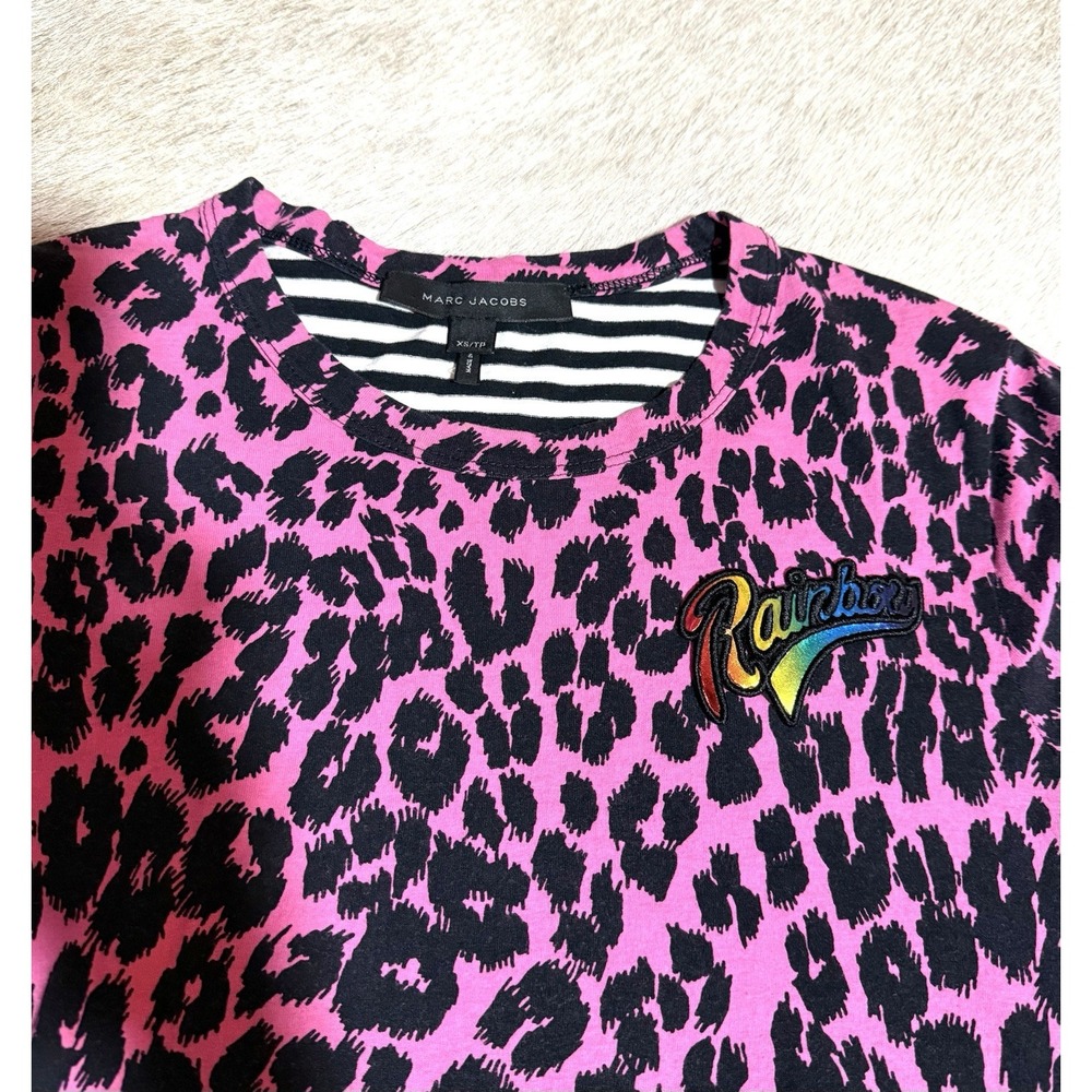 Marc Jacobs Midi Vintage Dress Women's Size XS Pink Leopard Print Back Stripped - Picture 3 of 4